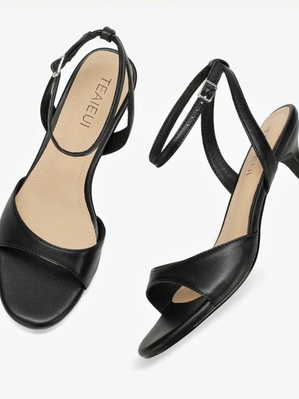 Teaieui Black Ankle Strap Kitten Heels - NIB